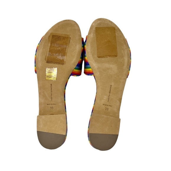 NWOT Tabitha Simmons Sprinkles Rainbow Stripe Slides Size 38 - Picture 10 of 11